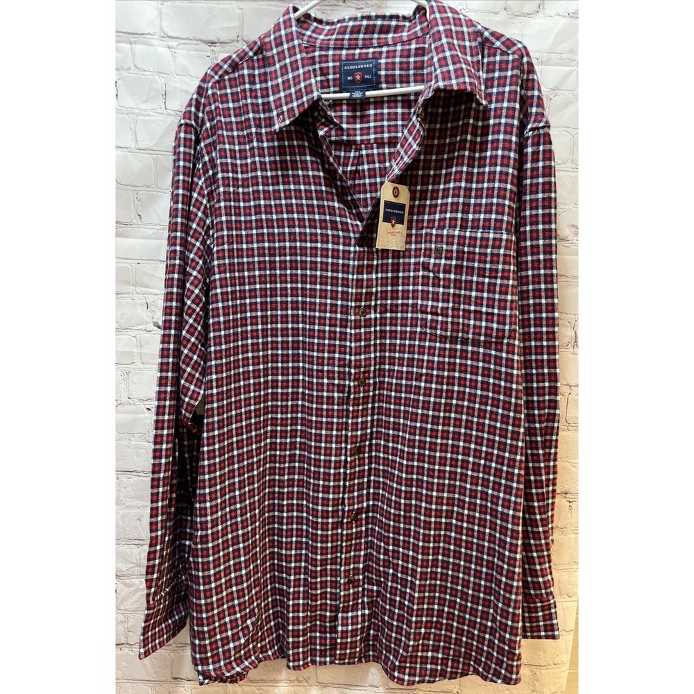 Saddlebred 2XLT red white blue plaid flannel men's shirt‎ NWT